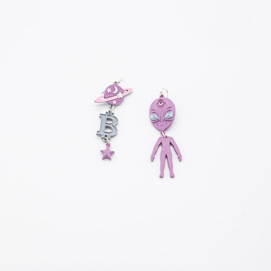 Alien Bitcoin Mismatched Earrings | Sterling Silver 925