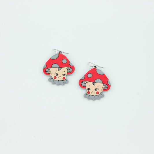 Mushroom Kewpie Doll Earrings-1 | Sterling Silver 925