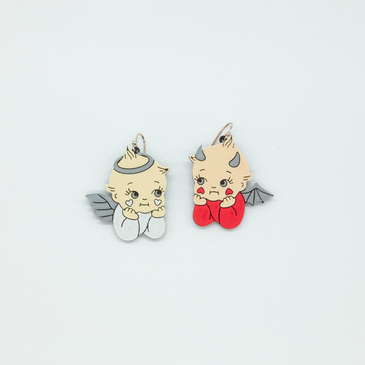 Angel & Devil Kewpie Doll Earrings-1 | Sterling Silver 925