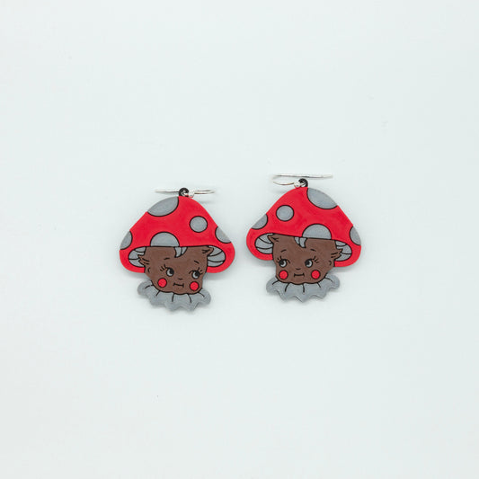 Mushroom Kewpie Doll Earrings-2 | Sterling Silver 925