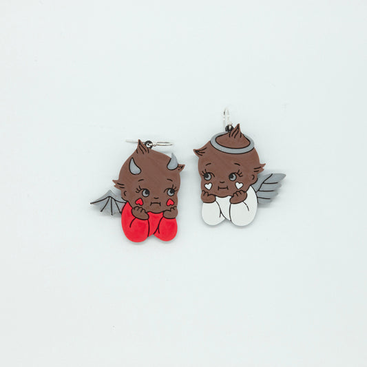 Angel & Devil Kewpie Doll Earrings-2 | Sterling Silver 925