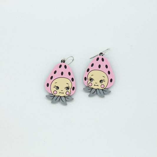 Strawberry Kewpie Doll Earrings-1 | Sterling Silver 925