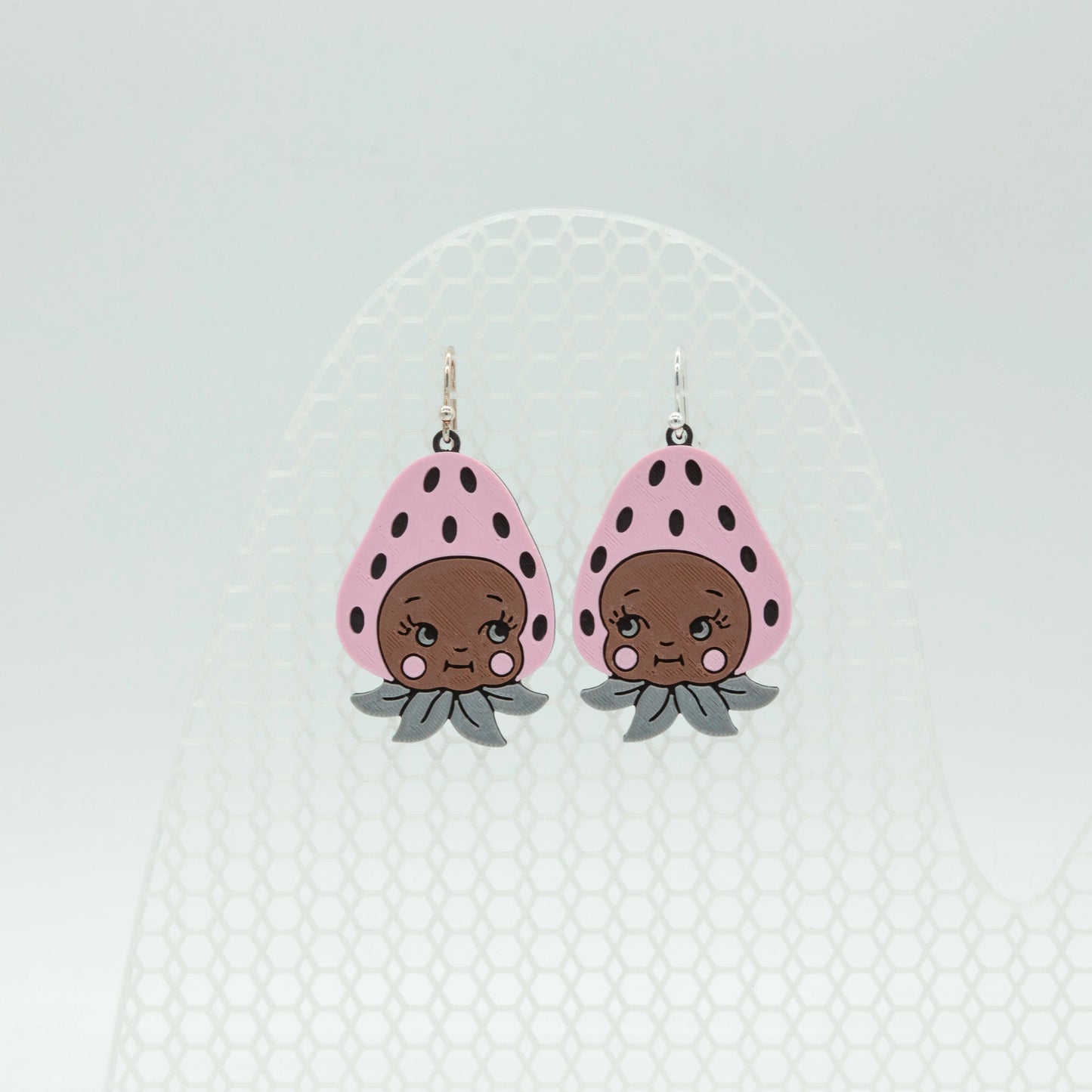 Strawberry Kewpie Doll Earrings-2 | Sterling Silver 925