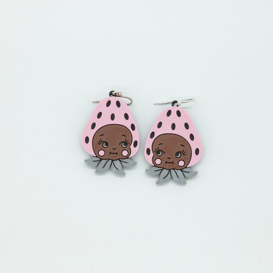 Strawberry Kewpie Doll Earrings-2 | Sterling Silver 925