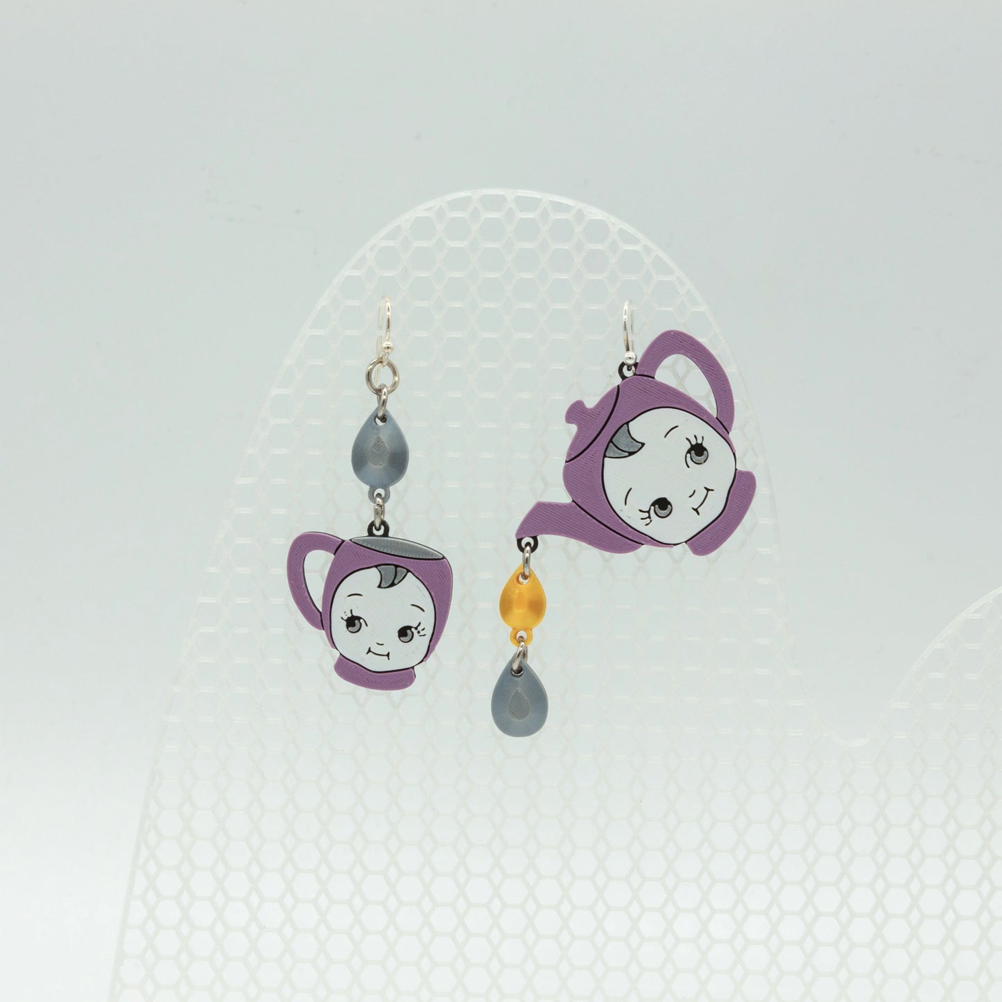 Teapot & Teacup Kewpie Doll Earrings | Sterling Silver 925