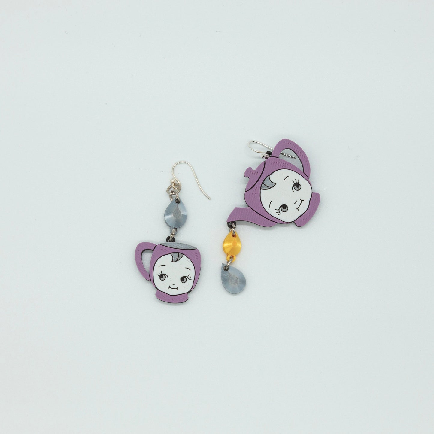 Teapot & Teacup Kewpie Doll Earrings | Sterling Silver 925