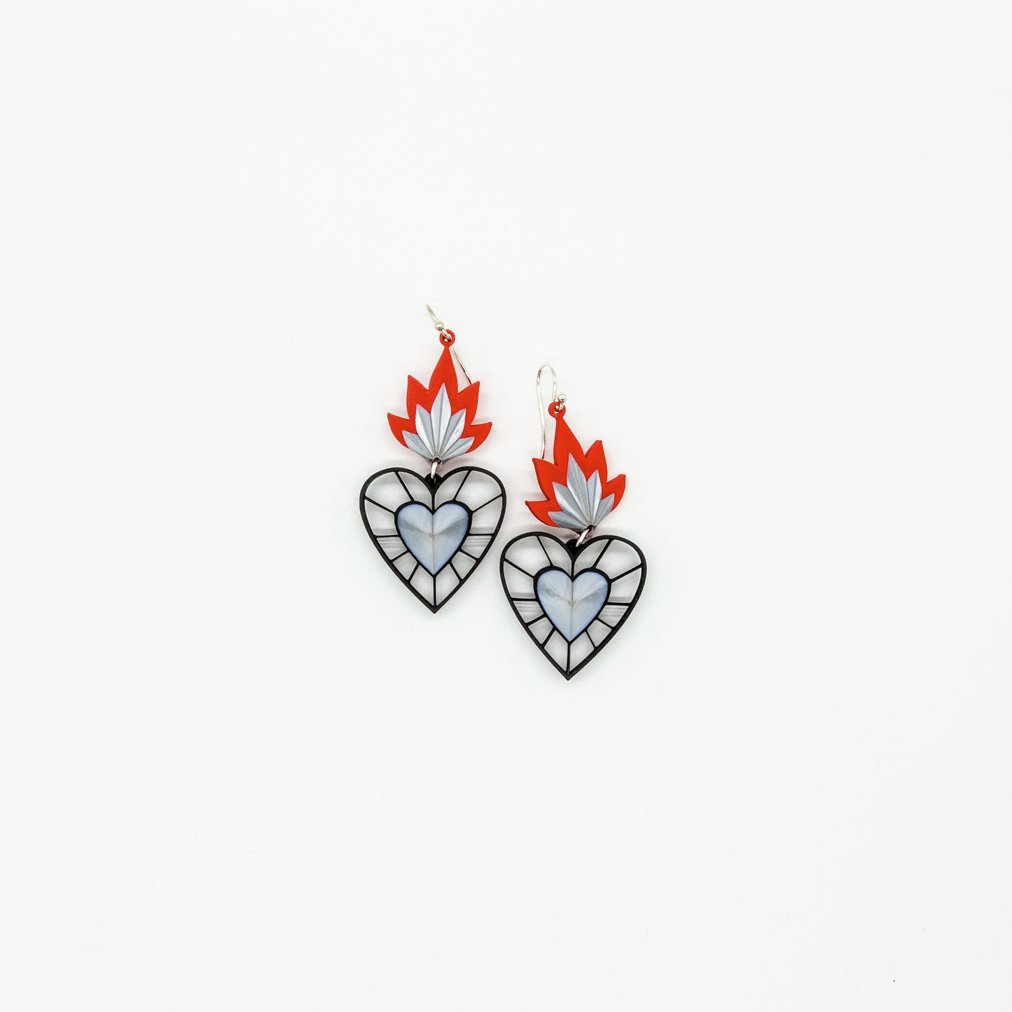 Sacred Heart Black Earrings | Sterling Silver 925