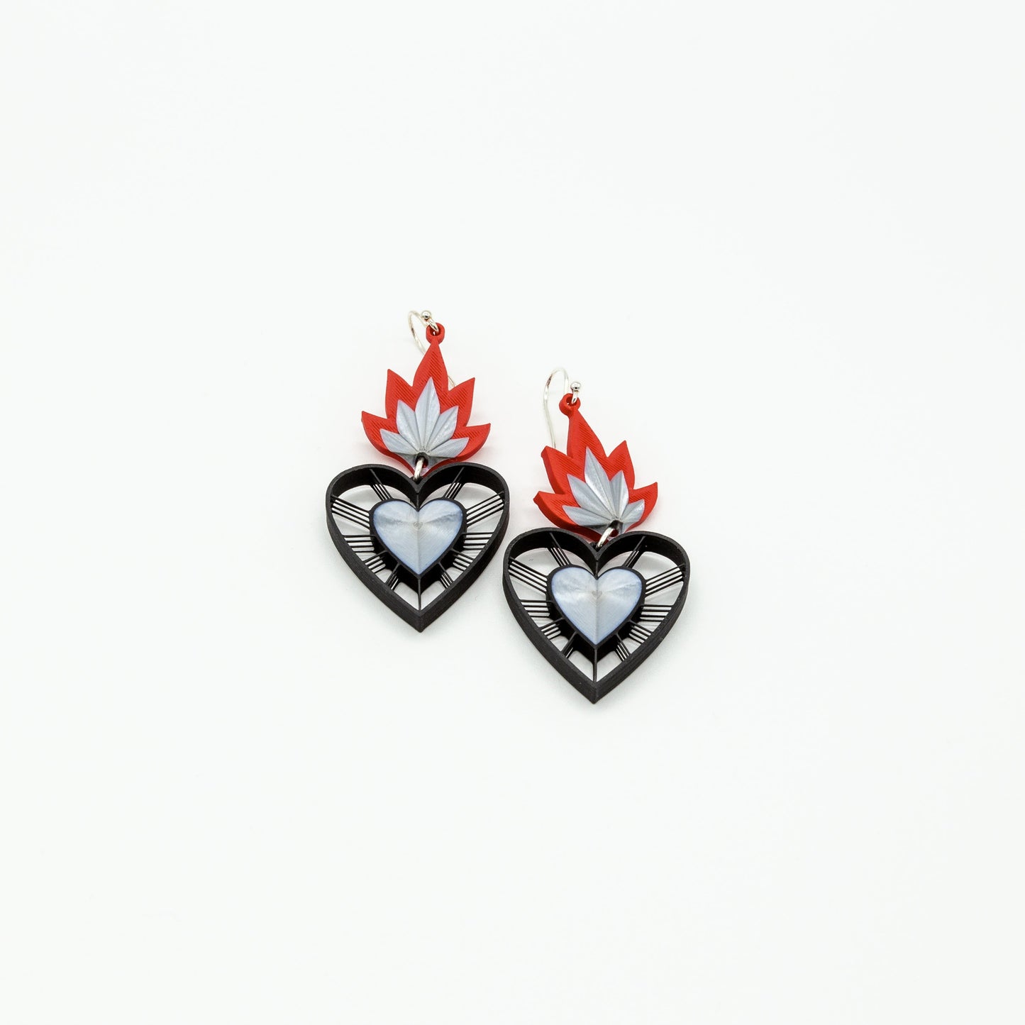 Sacred Heart Black Earrings | Sterling Silver 925